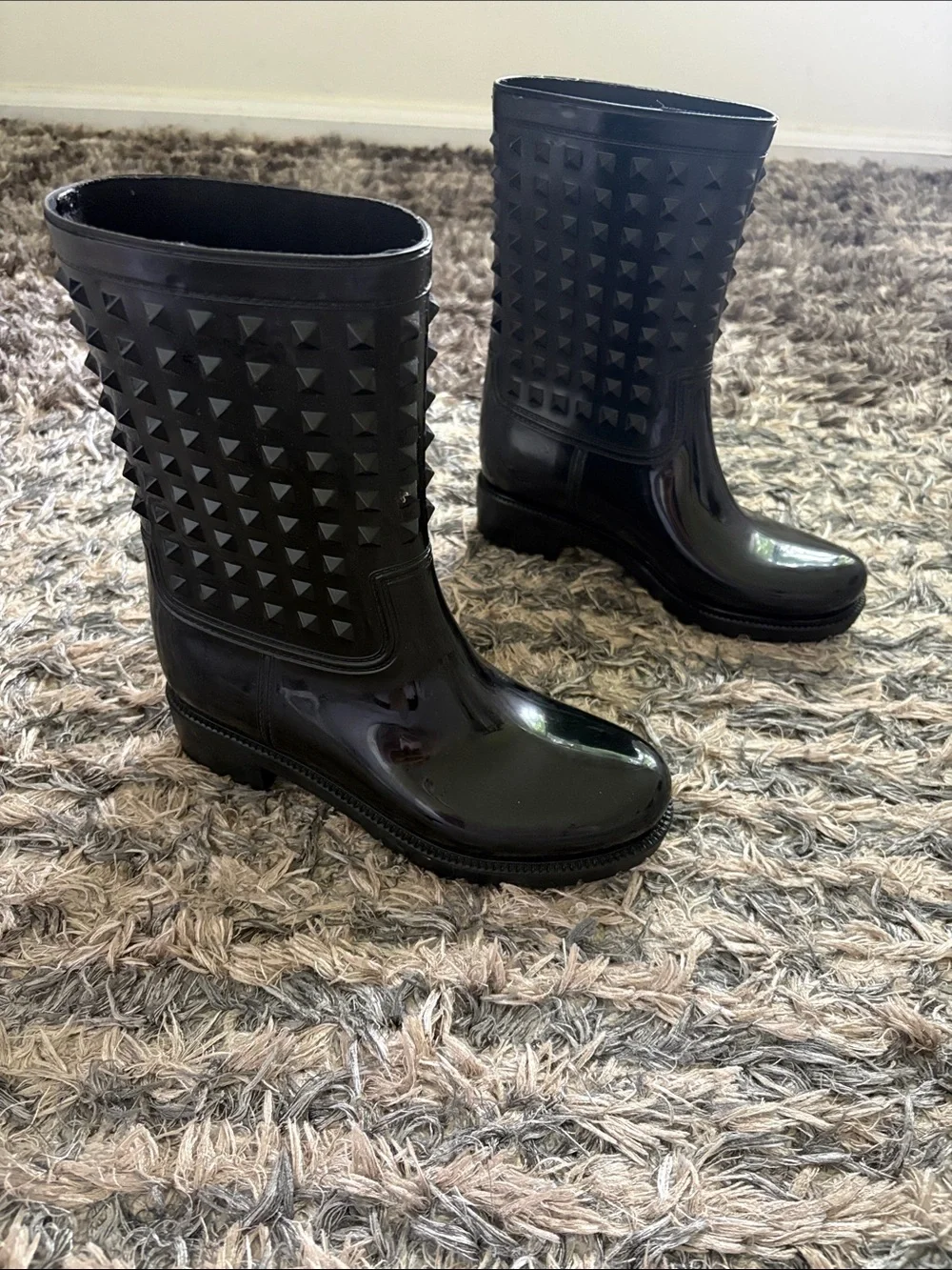 Black Studded Mid-Calf Rain Boots US Women’s 6